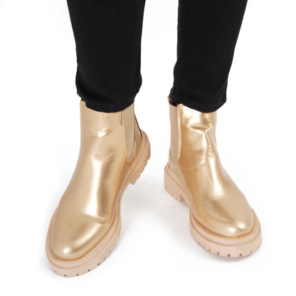 Gold Solid Ankle Boots