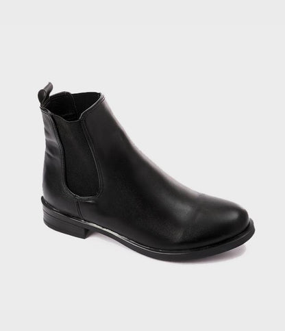 Black Pull-on Leather Ankle Boot