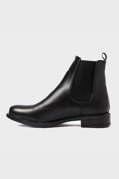 Black Pull-on Leather Ankle Boot