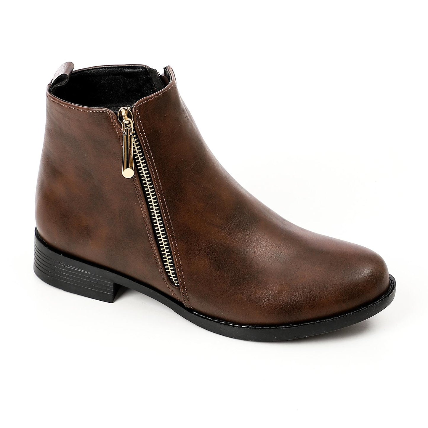 Brown Side Zipper Ankle Boot