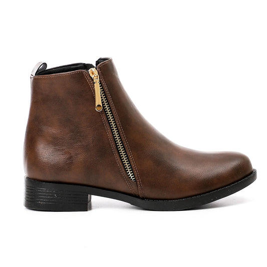 Brown Side Zipper Ankle Boot