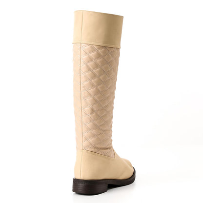 Beige Full Zipper Knee High Boot