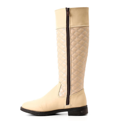 Beige Full Zipper Knee High Boot