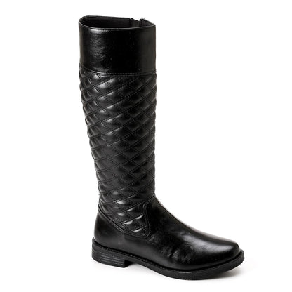 Black Stitched Leather Knee High Boot