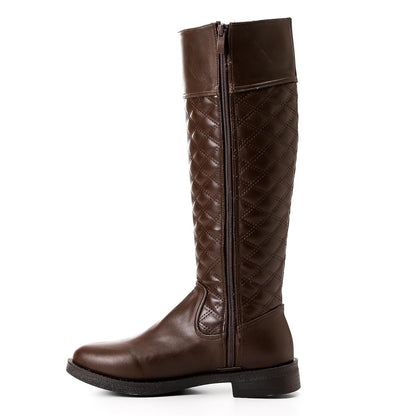 Brown Full Zipper Knee High Boot