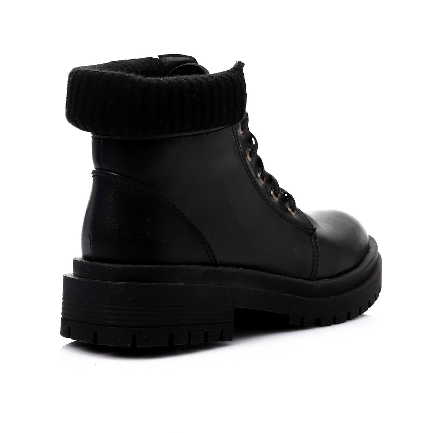 Leather Boot with Ribbed Knit Collar