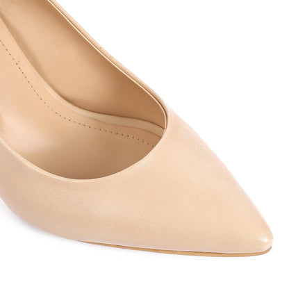Beige Pointed Toecap Plain Pumps