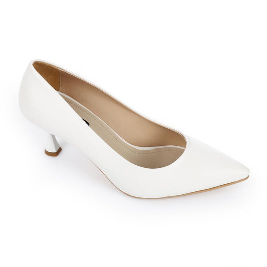 White Pointed Toecap Plain Pumps