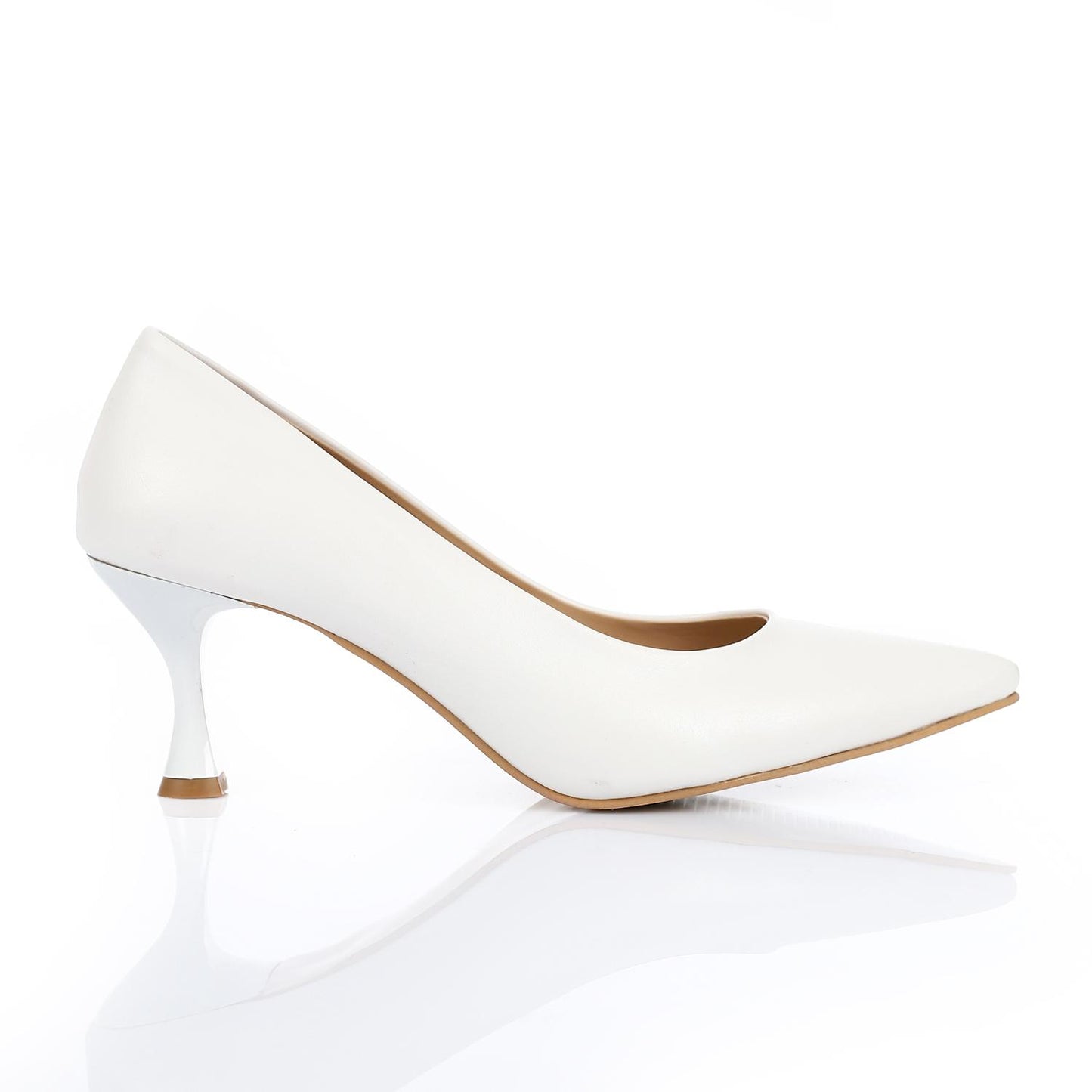 White Pointed Toecap Plain Pumps