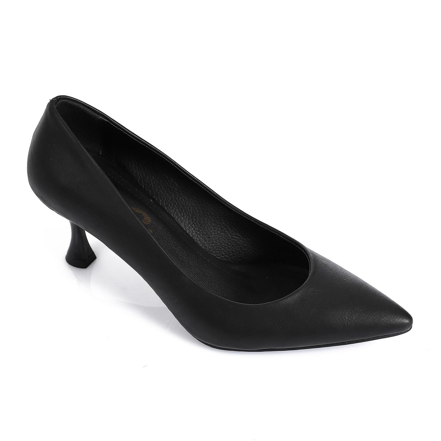 Black Pointed Toecap Plain Pumps