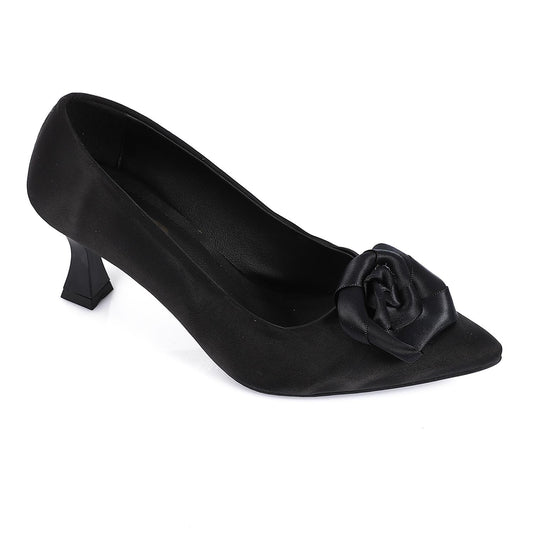 Black Upper Flower Accent Evening Pumps