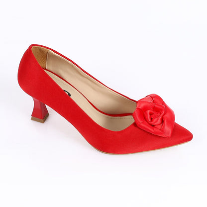 Red Upper Flower Accent Evening Pumps