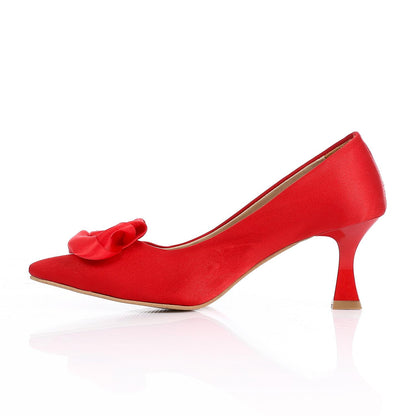 Red Upper Flower Accent Evening Pumps