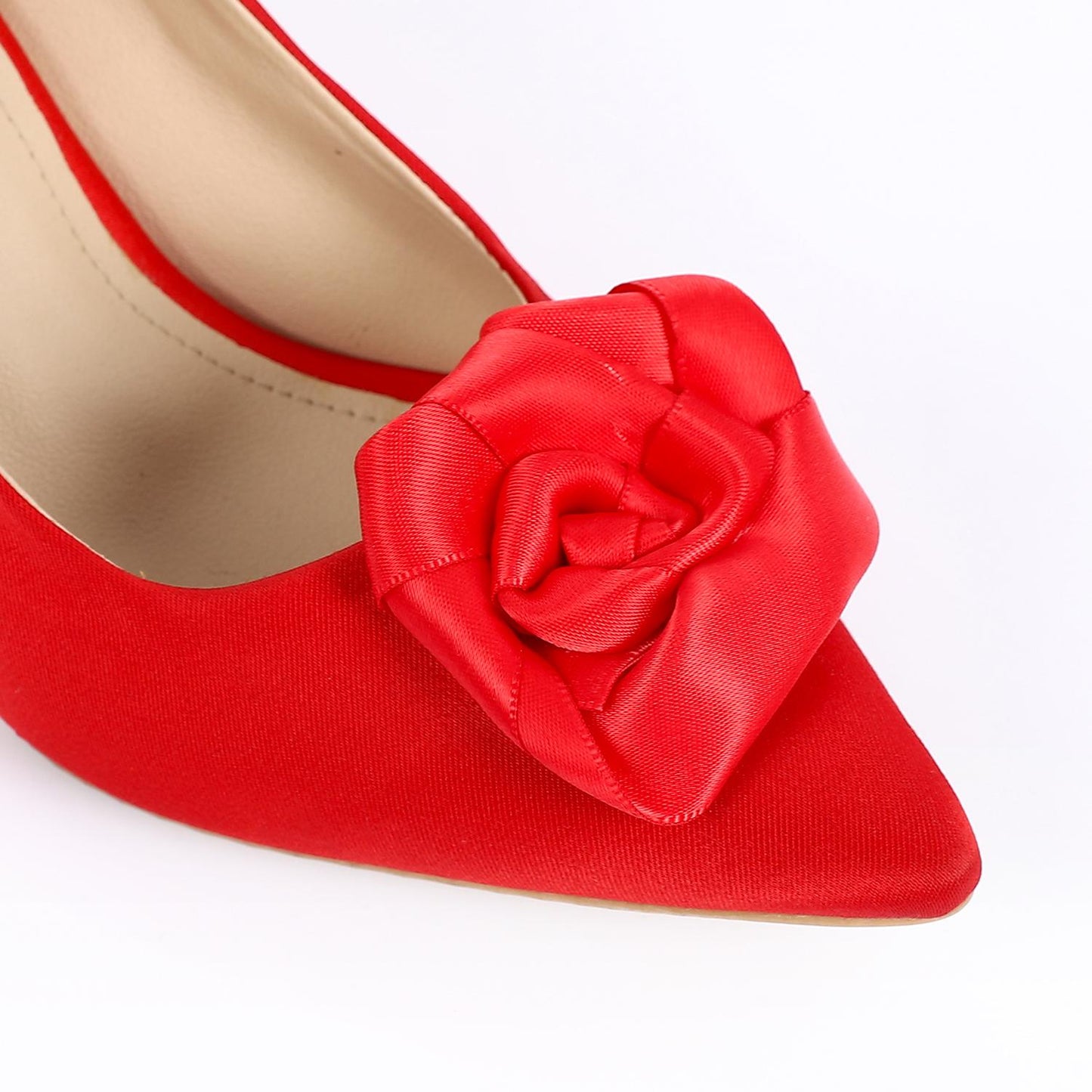 Red Upper Flower Accent Evening Pumps