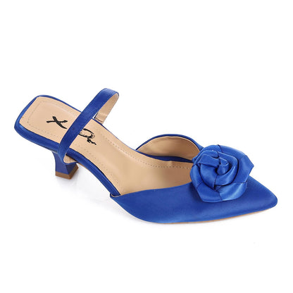 Blue Upper Flower Slingback High Heels