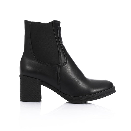 Black Side Zipper Half Boot