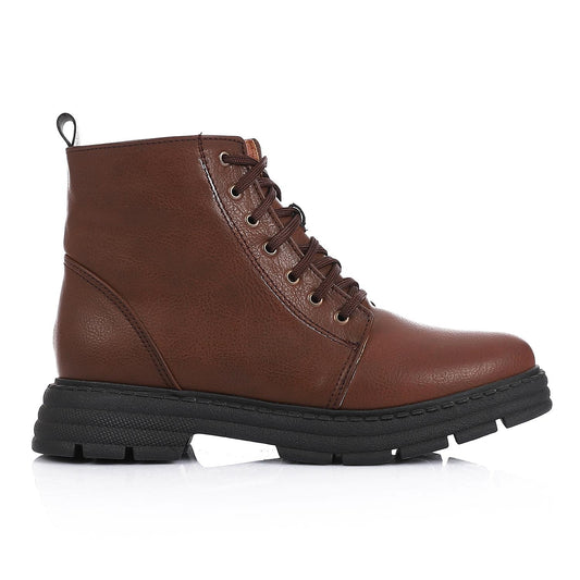 Brown Lace-up Ankle Boot with Zipper