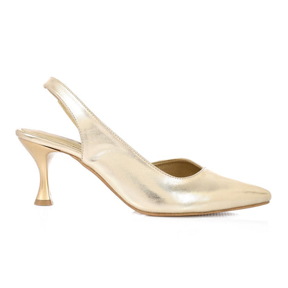 Gold Slingback Pull-on Pumps