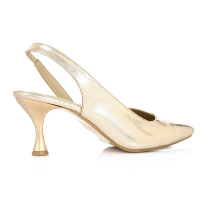Gold Slingback Pull-on Pumps
