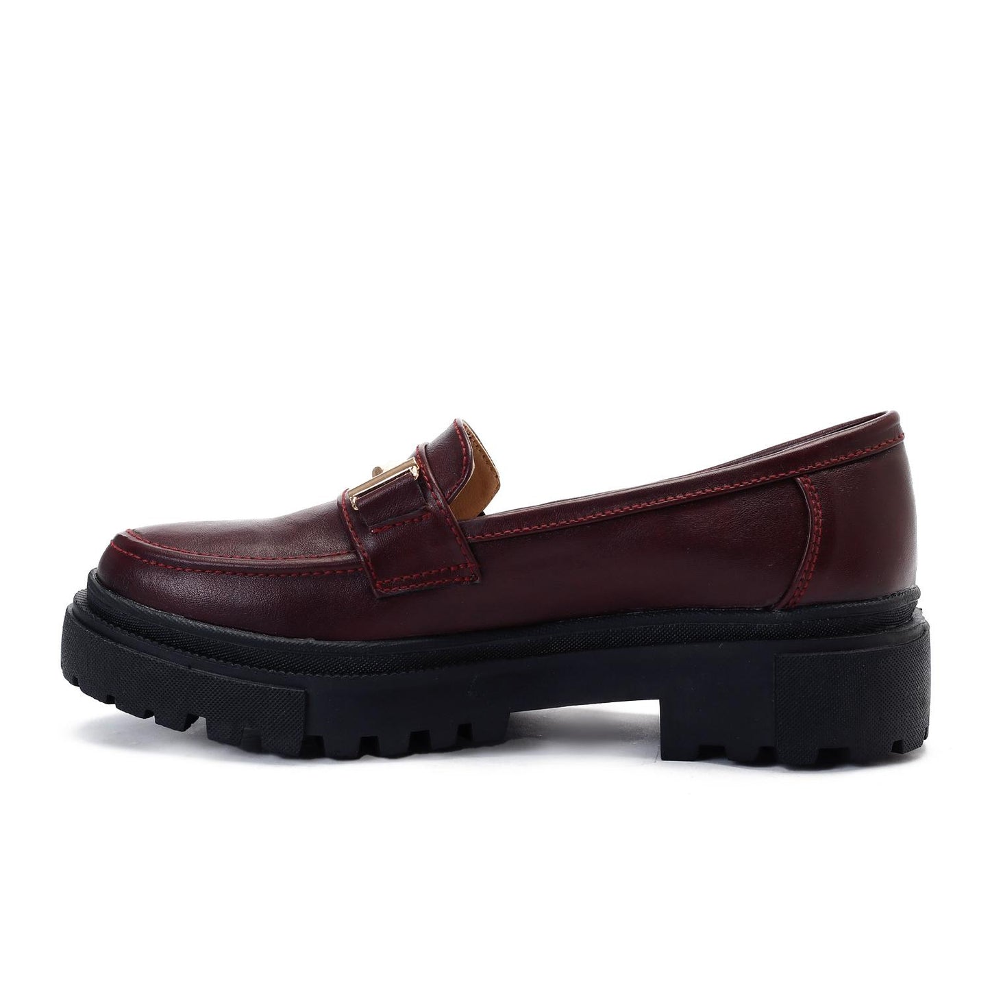 Burgundy Chunky Heel Loafer Shoes