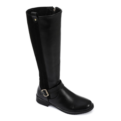 Black Decorative Buckle Knee High Boot