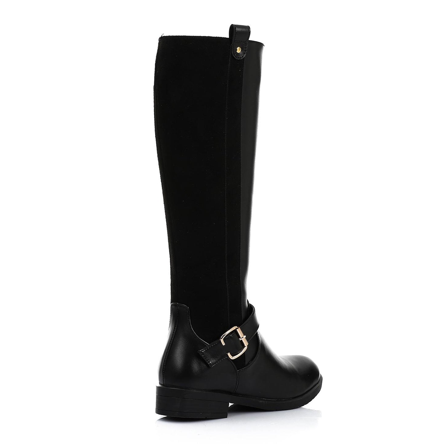 Black Decorative Buckle Knee High Boot