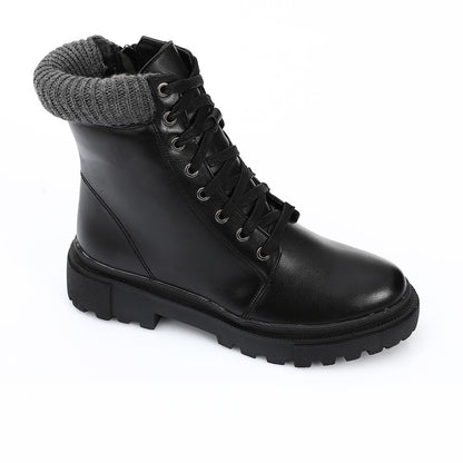 Black Solid Leather Half Boot