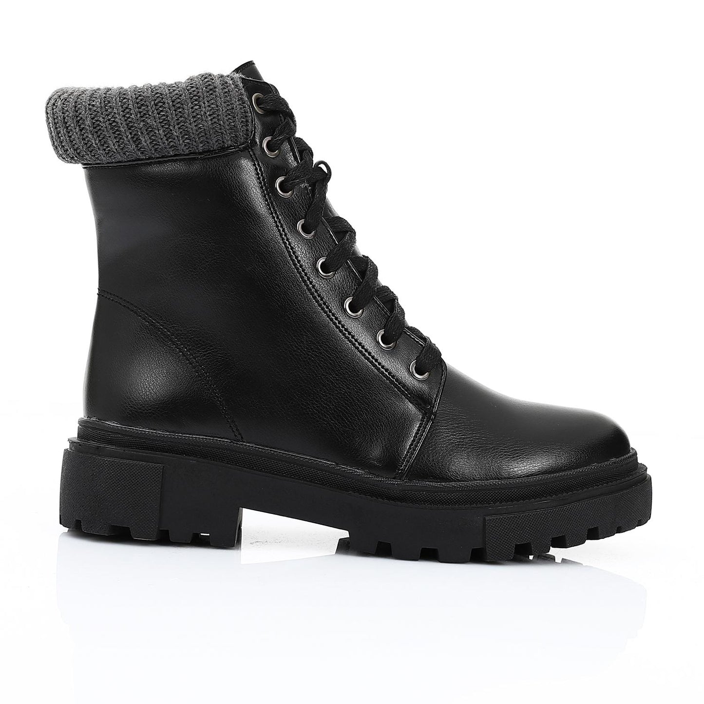 Black Solid Leather Half Boot