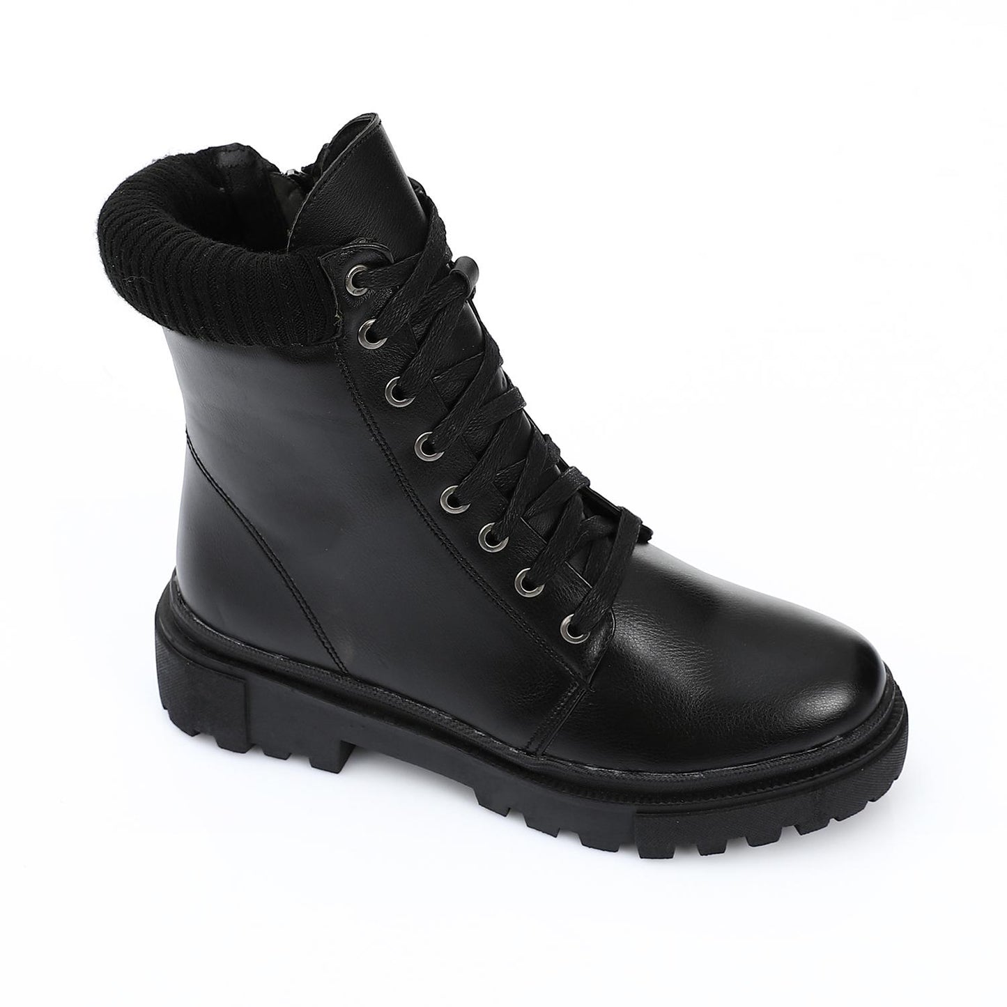 Black Front Lace-up Half Boot