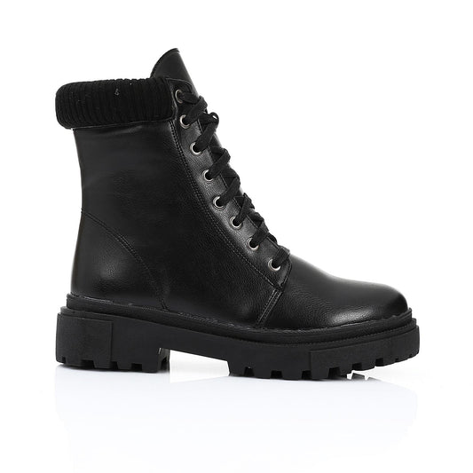 Black Front Lace-up Half Boot