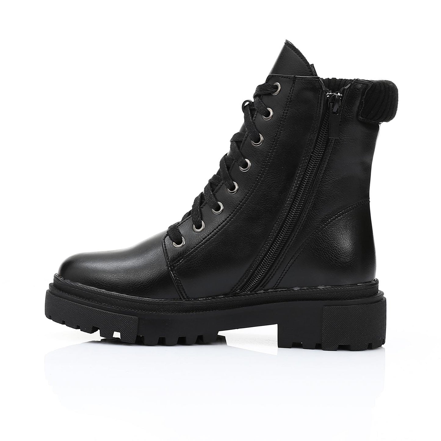 Black Front Lace-up Half Boot