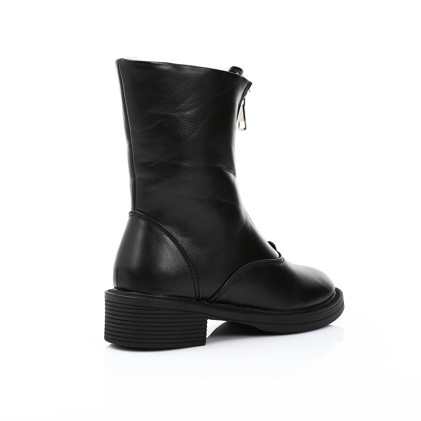 Black Front Zipper Half Boot