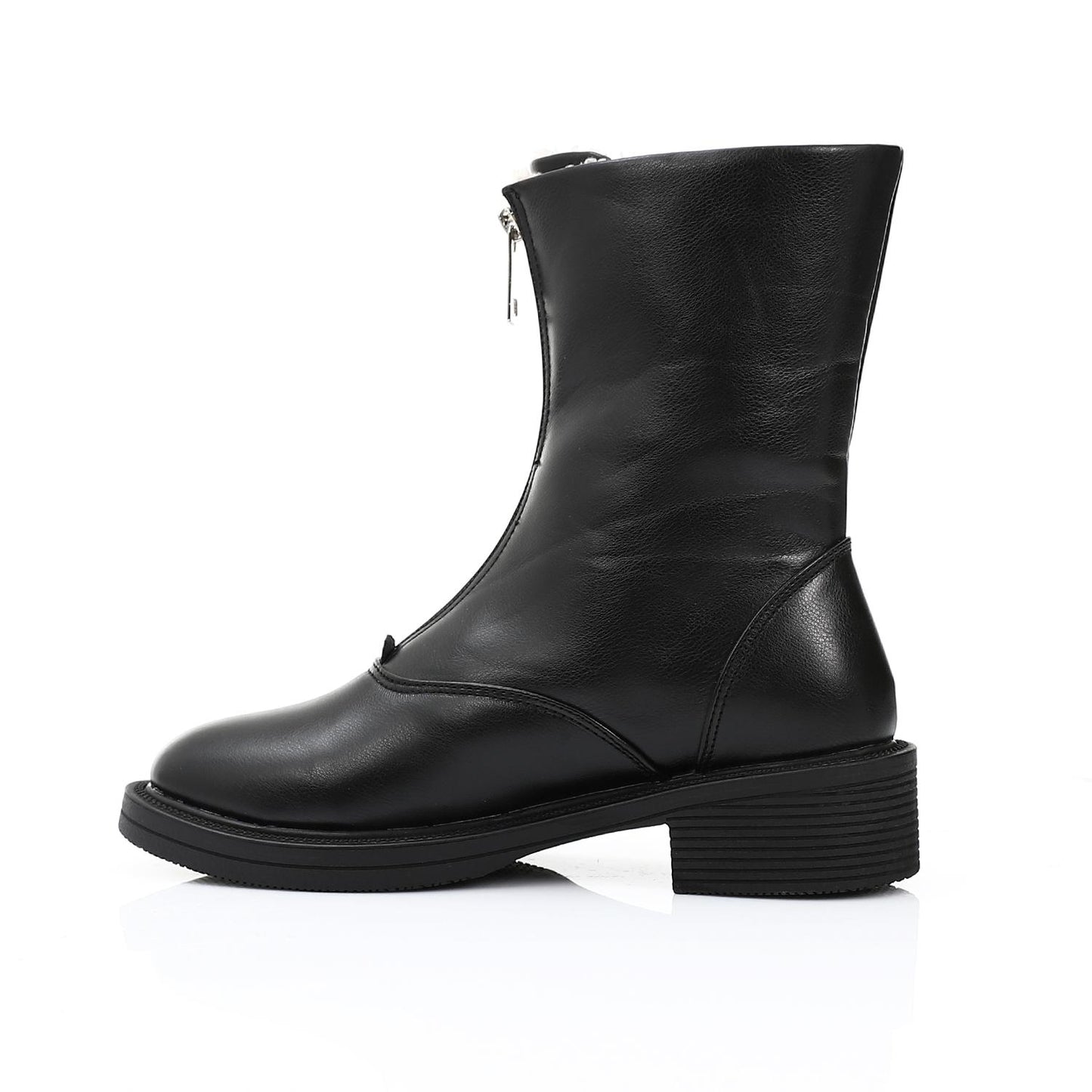 Black Front Zipper Half Boot