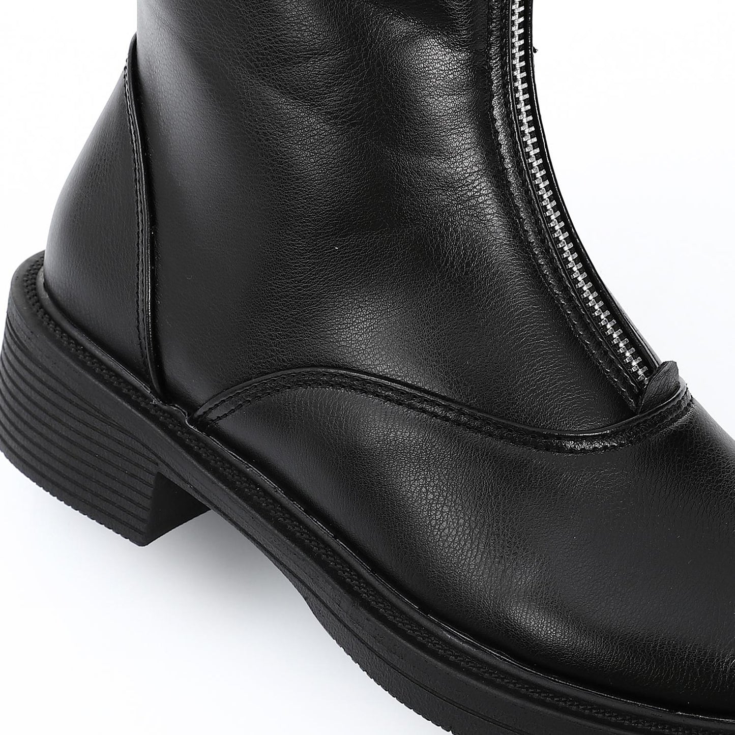 Black Front Zipper Half Boot