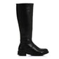 Black Plain Leather Knee High Boot