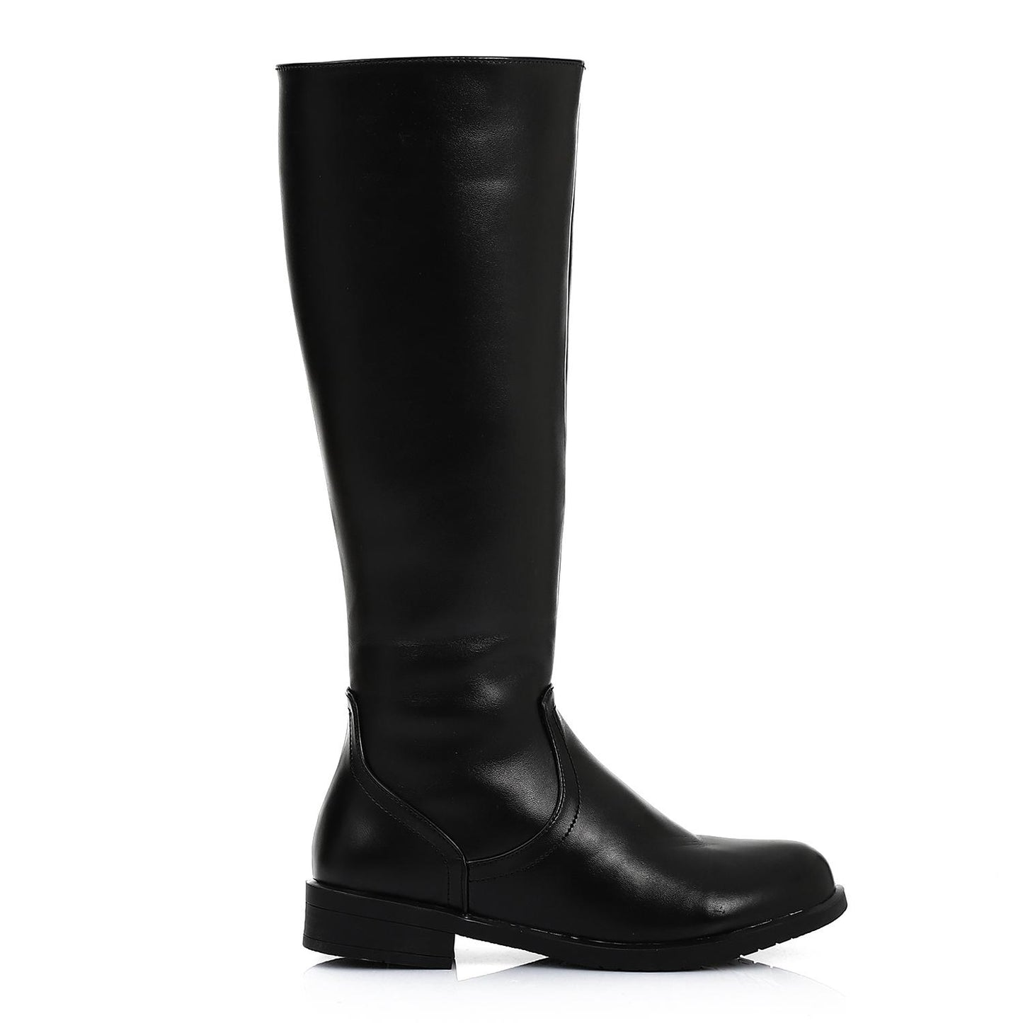 Black Plain Leather Knee High Boot