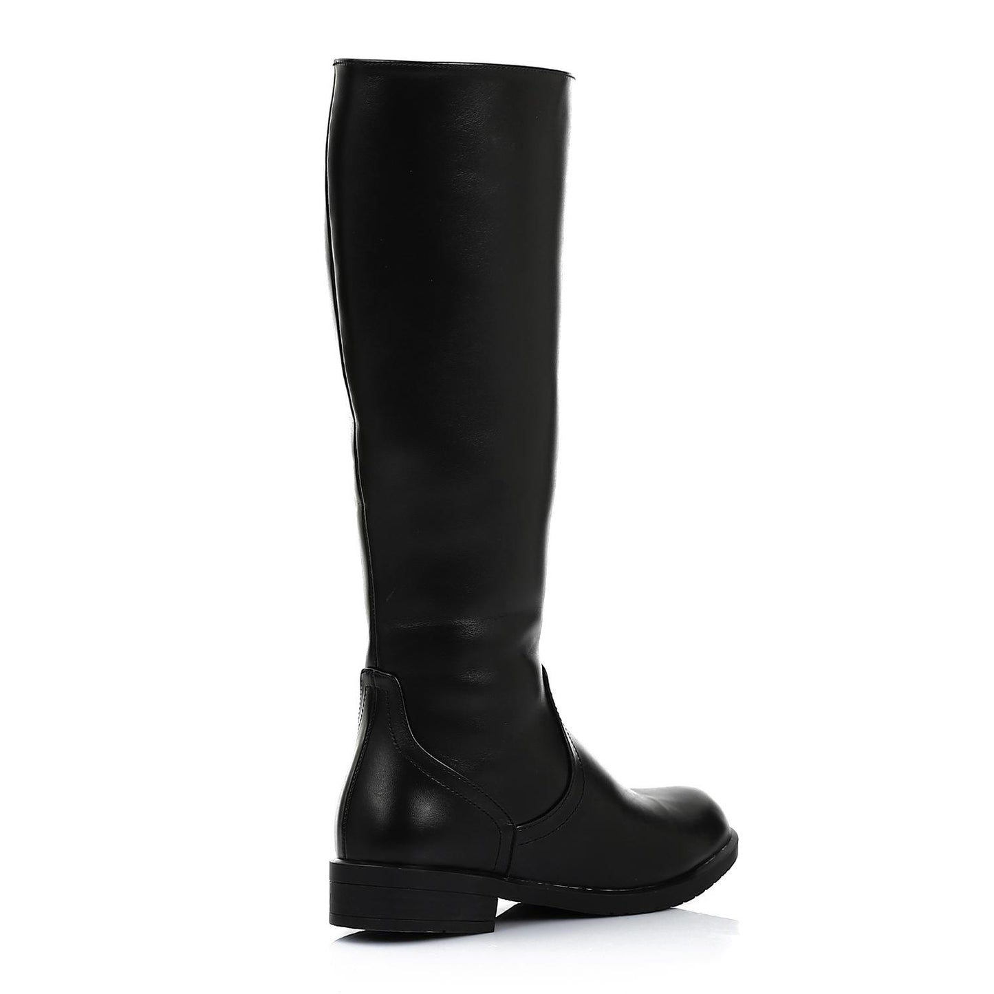 Black Plain Leather Knee High Boot