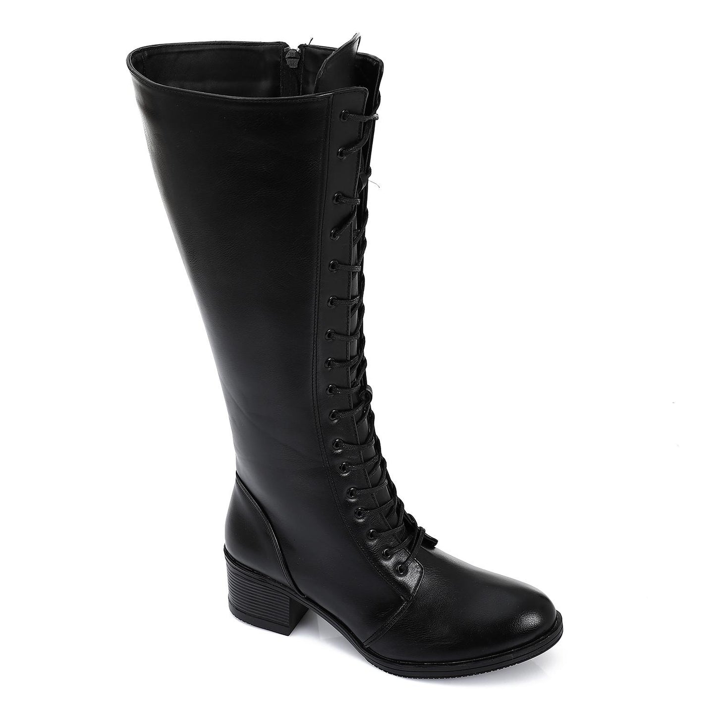 Black Solid Knee High Boot