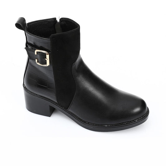 Black Decorative Buckle Ankle Boot