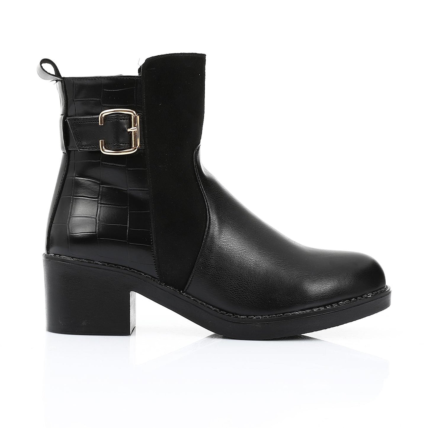 Black Decorative Buckle Ankle Boot