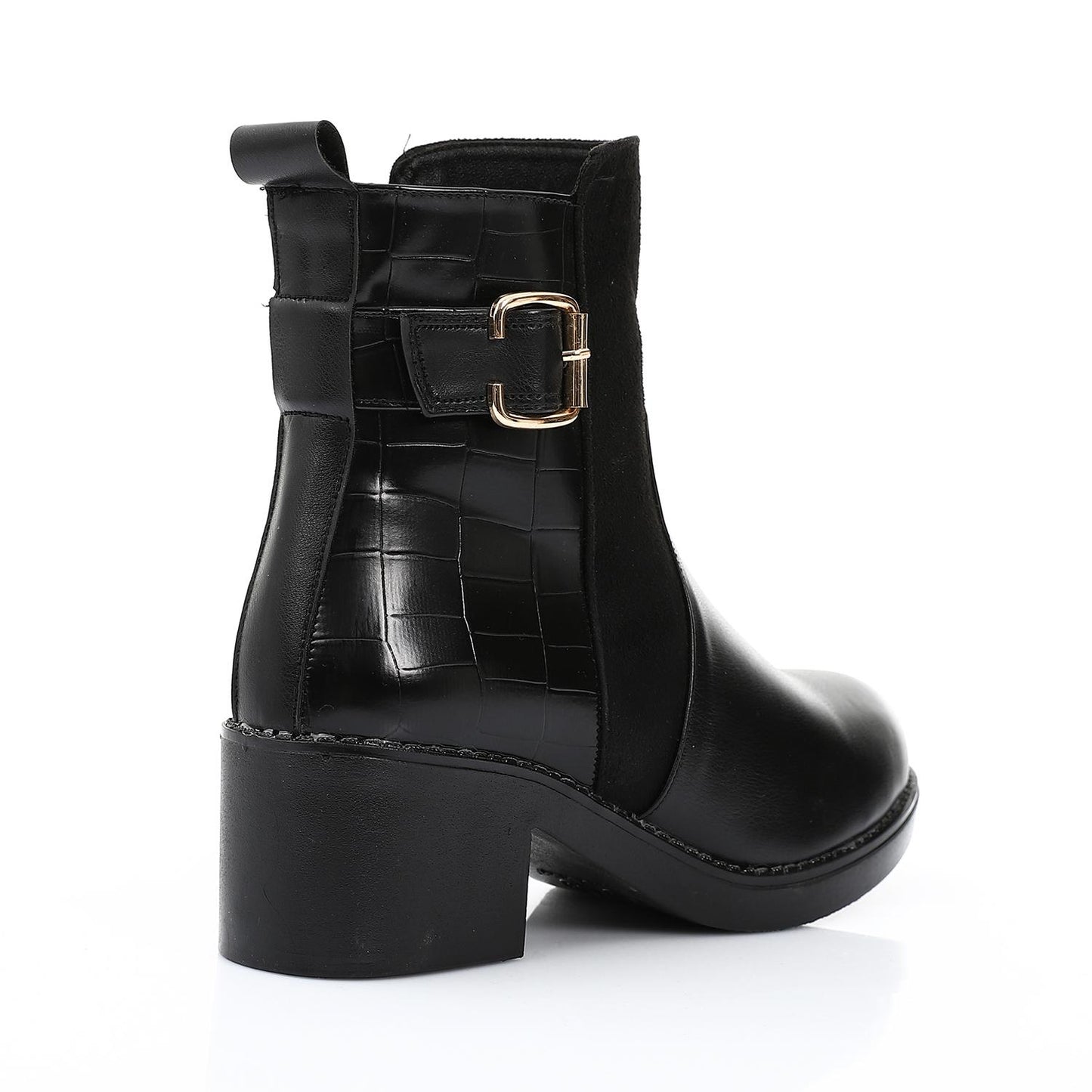 Black Decorative Buckle Ankle Boot