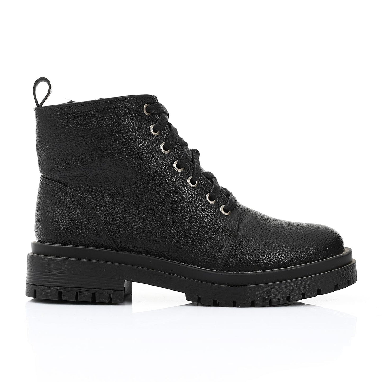 Black Stylish Zip-up Ankle Boot with Lace-up