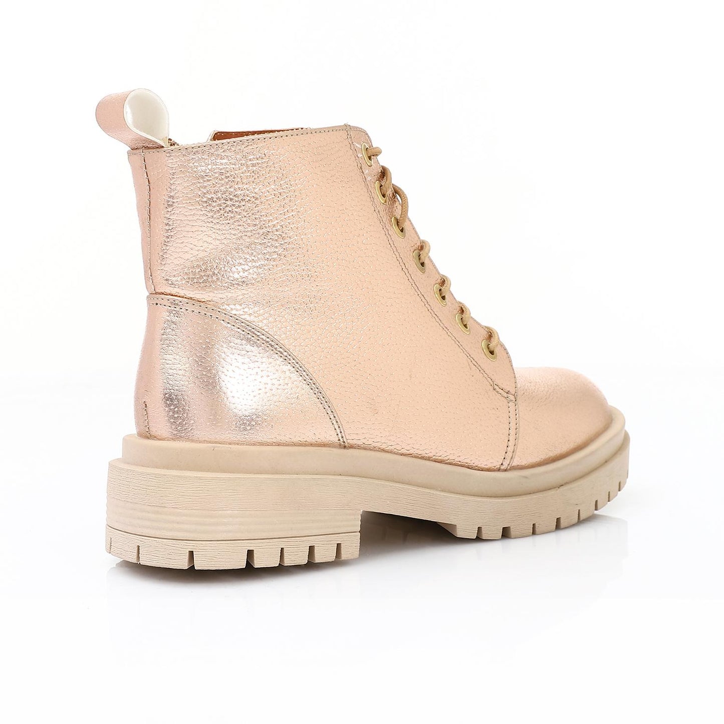 Gold Stylish Zip-up Ankle Boot with Lace-up