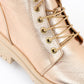 Gold Stylish Zip-up Ankle Boot with Lace-up