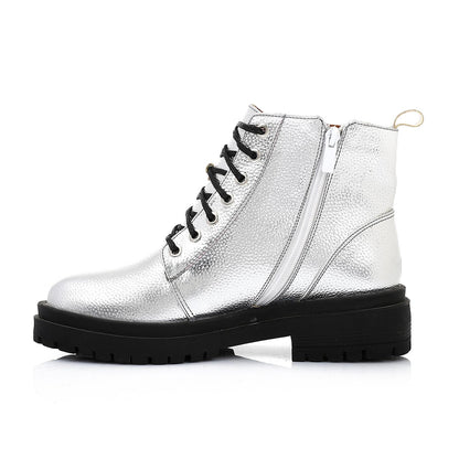 Silver Chunky Heel Ankle Boot