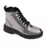 Dark Gray Zip-up Ankle Boot with Lace-up