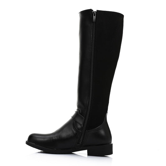 Black Half & Half Knee High Boot