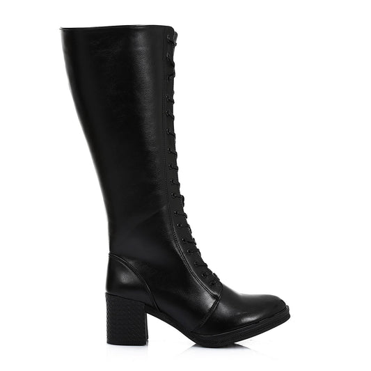 Black Full Zip-up Knee High Boot