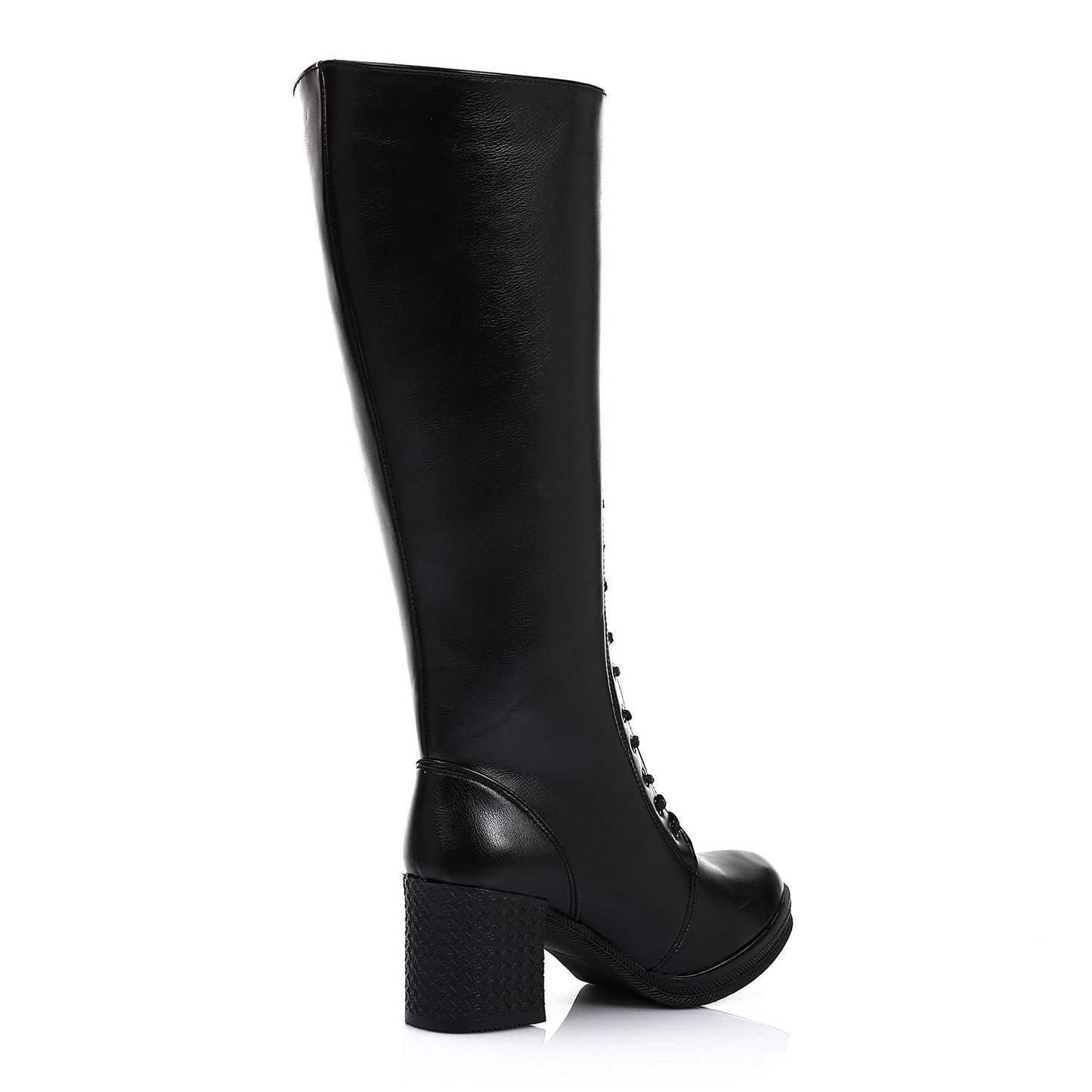 Black Full Zip-up Knee High Boot