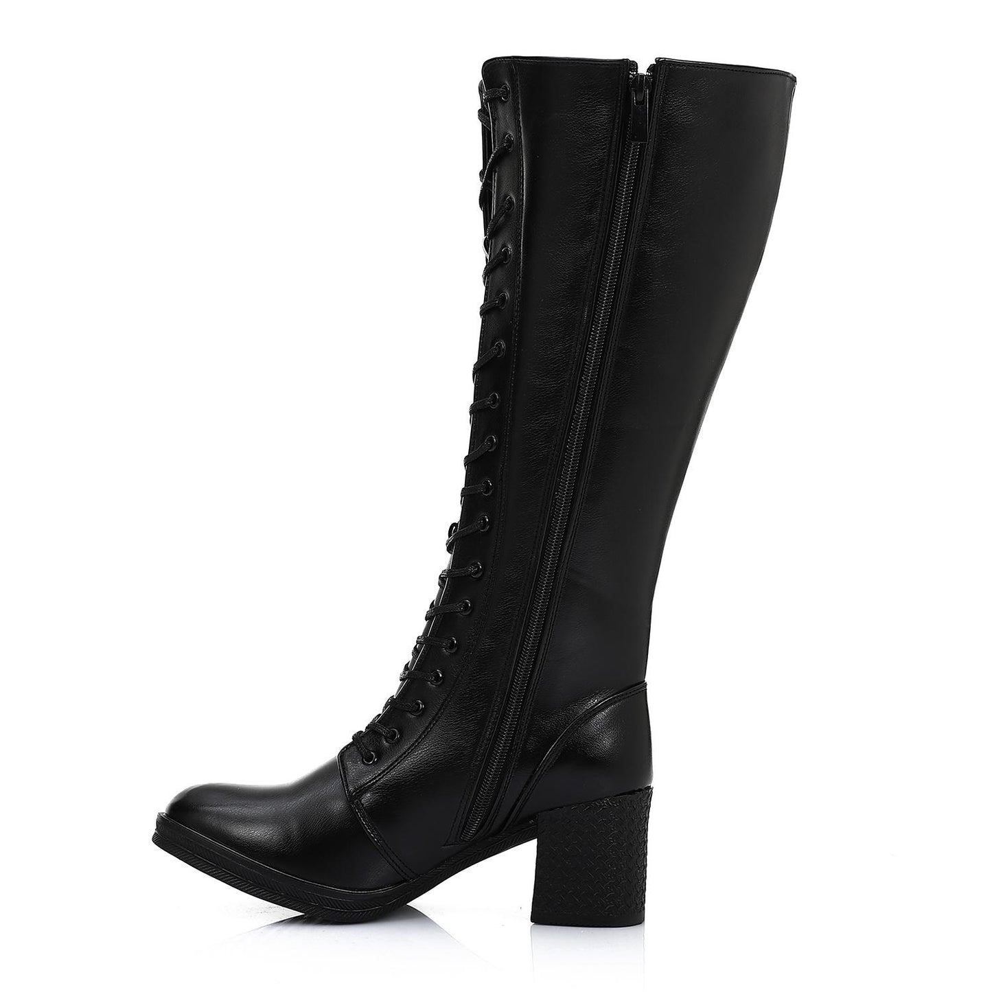 Black Full Zip-up Knee High Boot